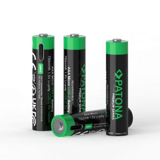PATONA Premium USB-C 4x AAA oplaadbare batterijen Lithium met USB-C 750mWh 1.5V 